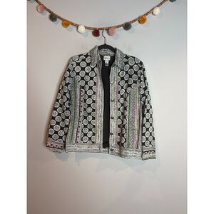 Vtg. Chico's patterned boho beaded jacket